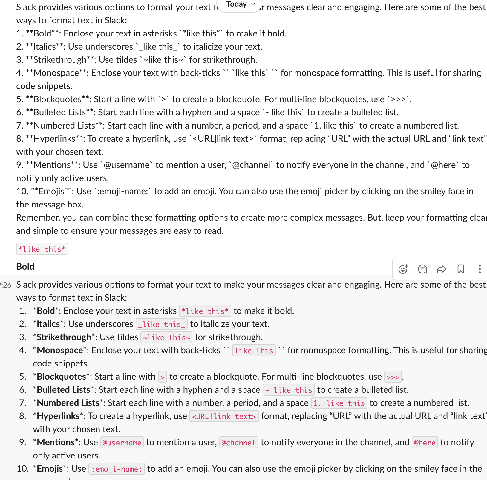 amélioration de la mise en forme slack
