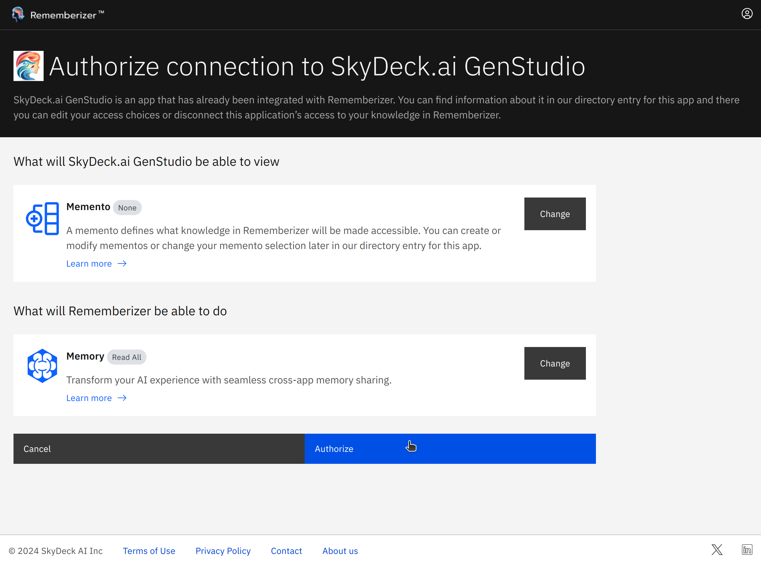 autoriser la connexion rememberizer