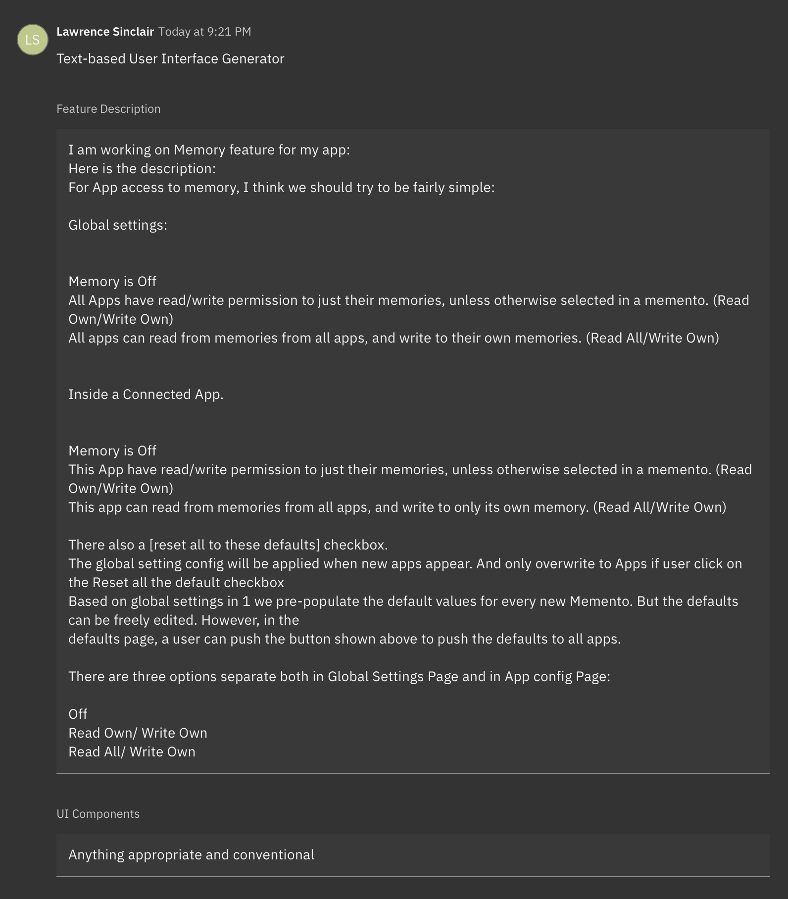 exemple d'entrée du générateur d'interface utilisateur basé sur du texte